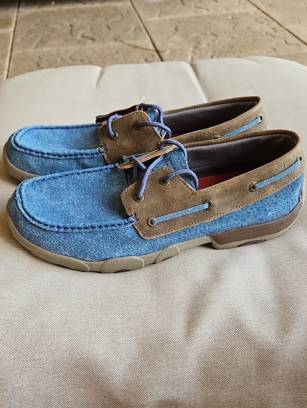 TWISTED X BOOTS Boat Shoe Driving Moc Bomber 100% Leather Denim Look Men's 10.5